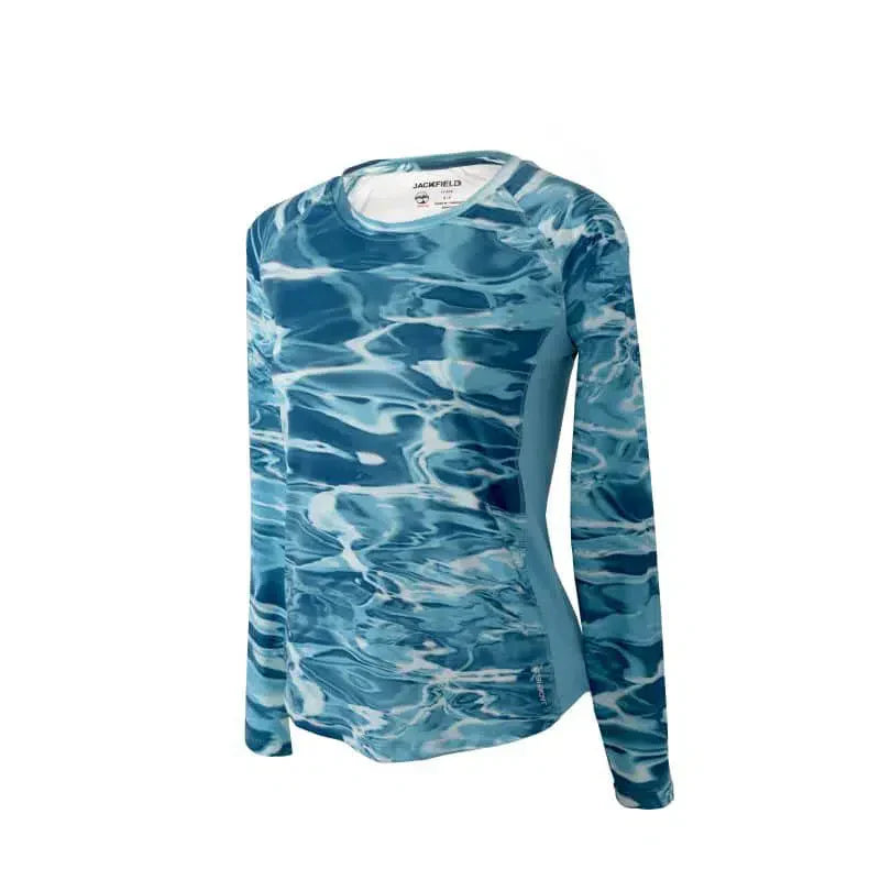 UPF50 POLY SPANDEX AQUA CAMO BLUE SWEATER